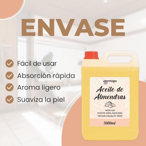 PLANTAWA Süßes Mandelöl 5L | Mandel-Körperöl | Feuchtigkeitsspendend für Haut und Haar | 100% Natürliches Mandelöl von Hoher Qualität und Vielseitigkeit
