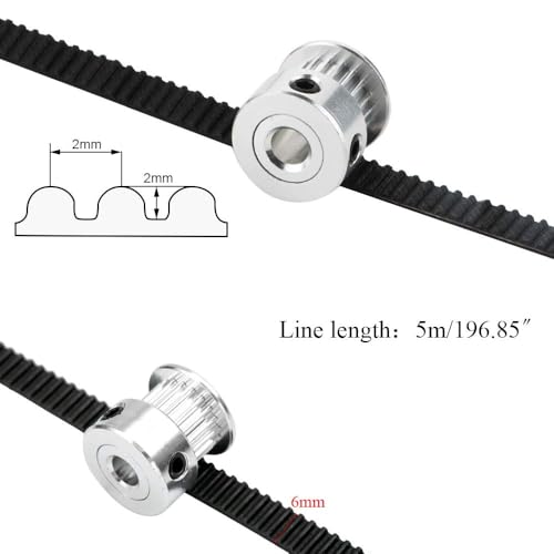 Luabue 5M GT2 Zahnriemen 6mm + 8er Riemenscheibe 5mm Bohrung GT2 Pulley 20 Zähne + 14er Schrauben + Inbusschlüssel GT2 Riemen 3D Drucker