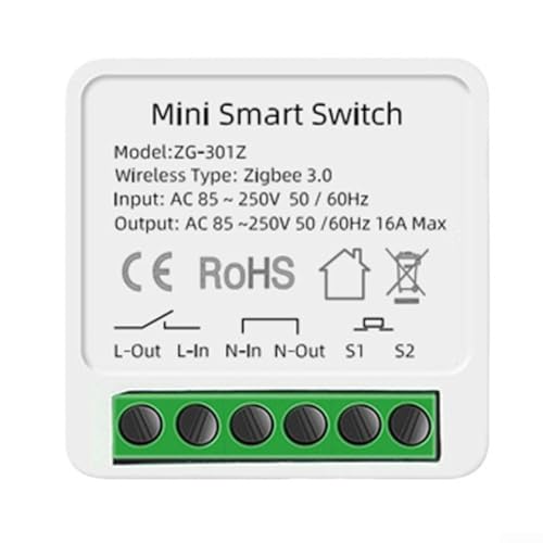 GLOBALHUT Per Zigbee 3.0 Mini Smart Switch, Per Tuya Compatibile Smart Light Switch Module, Filo Neutro Richiesto