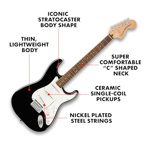 Image of Fender Affinity Series Stratocaster Mustang Micro Pack, Laurel Fingerboard, Black, Gig Bag, HD9, US, CA, EU, AU, JP