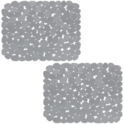 Bligli Pebble Sink Mat for Stainless Steel/Ceramic Sinks, 2 Pack PVC Sink Protectors Mats for Bottom of Kitchen Sink, Dish Drying Mat for Dishes and Glassware, 15.7 x 11.8 inch, Solid Grey Cover