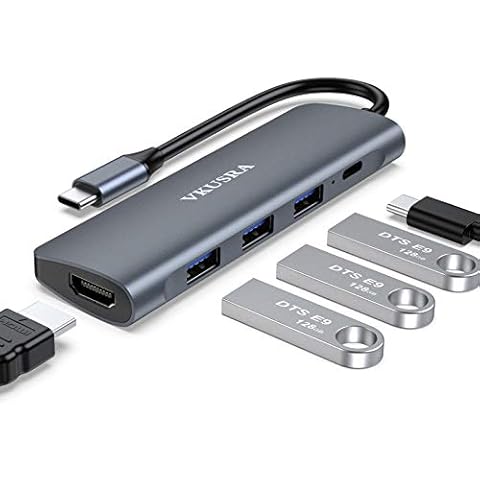 VKUSRA Dual USB C Hub, 8 IN 1 Full-featured USB C Adapter with Thunderbolt 3 USB C 100W PD, 4K HDMI, Ethernet, 3 USB 3.0 Ports, Gray Cover