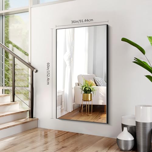 Image of COFENY Black Bathroom Mirror for Wall, 60x36 Inch Rectangle Mirrors with Metal Frame, Large Modern Vanity Wall Mirror for Bathroom Living Room, Entryway Hangs Horizontal or Vertical