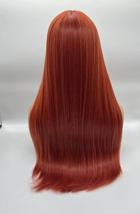 Miniatura 7 de ALISON - Peluca larga y lacia con flequillo completo, color naranja cobrizo, sin pegamento, pelucas de cabello largo para mujeres, pelucas