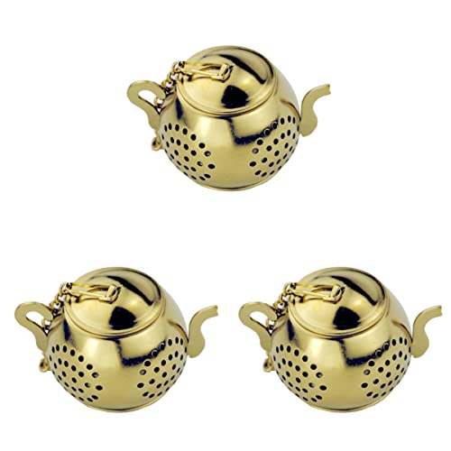 Zerodeko 3 Pièces pour Passoires Boule d'or avec Lâche Théière Passoire Feuille Filtres à Thé Soupe en Acier Réutilisable Diffuseur Percolateur Durable Tamis Infuseur Épices Assaisonnement Cover