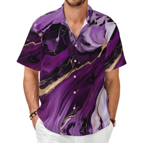 Chemise d'été homme violet foncé à manches courtes et col boutonné