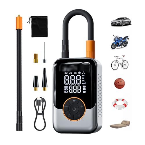 Lvozize Compresor Aire Portatil, Recargable Inflador Ruedas Coche Digital Inflador Electrico para Coches con Iluminación LED de Emergencia y Luz LED para Coche, Bicicleta, Moto