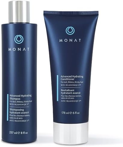 MONAT Advanced Hydration Shampoo and Conditioner Set Infused with REJUVENIQE For Dry Fine to Medium Hair - Moisturizes & Strengths - Sulfate-Free, Paraben-Free, Frizz-Reducing - 8 fl. oz. & 6 fl. oz.