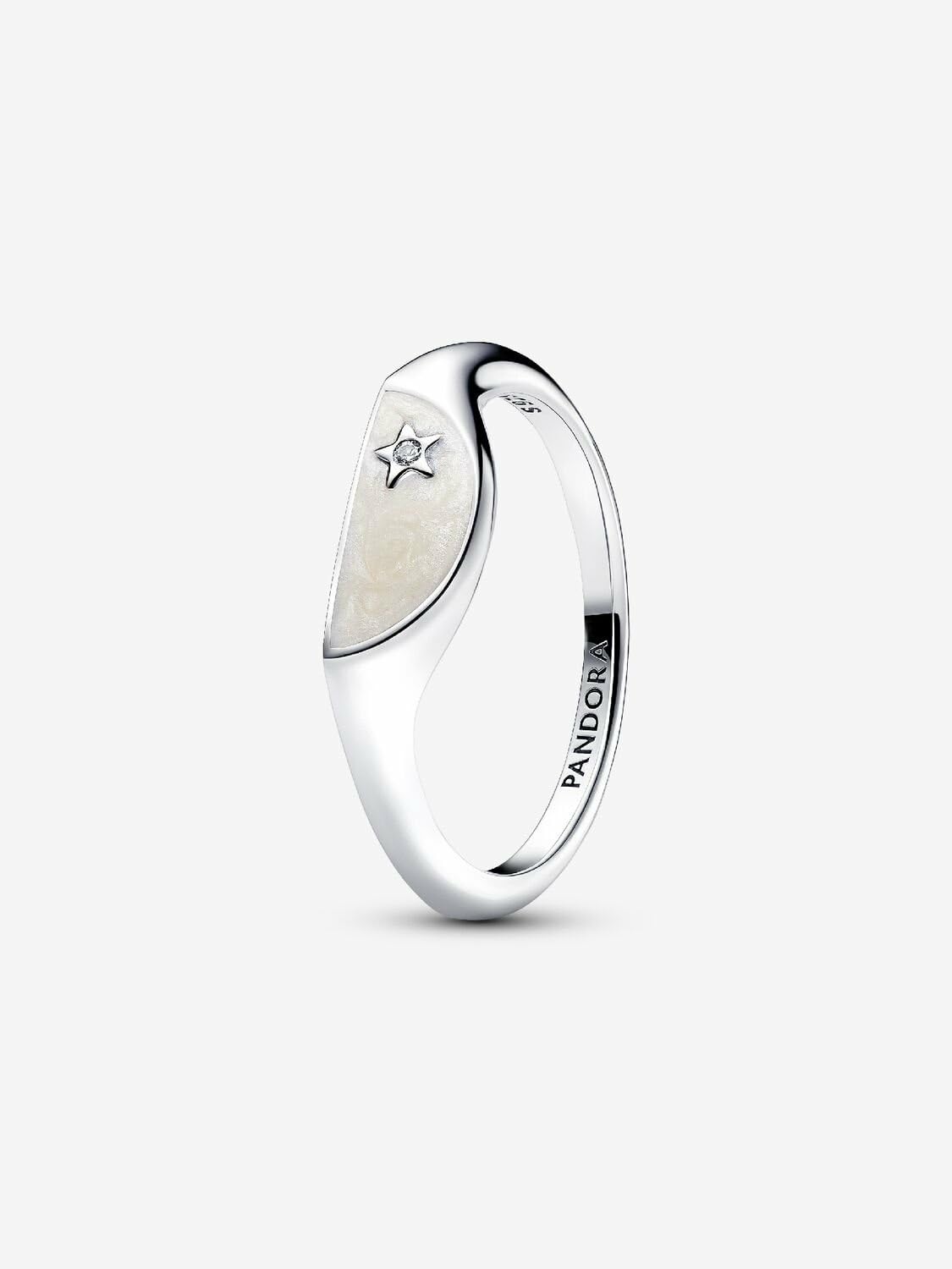 PANDORA ME - Anello sigillo in argento sterling, con pietre di zirconia cubica incolori e smalto bianco scintillante