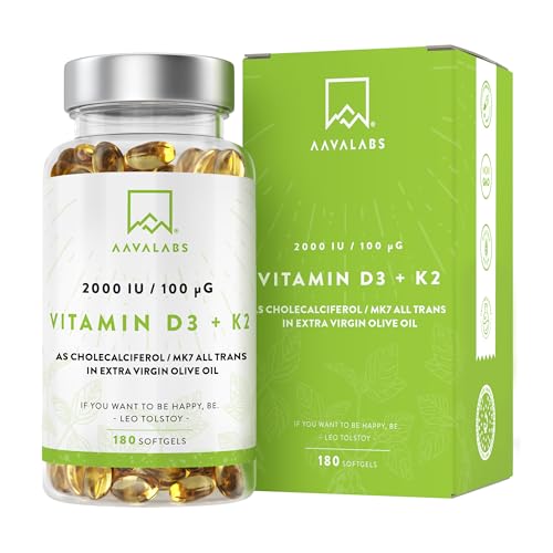 Vitamin D3 K2 MK7 Supplements, 180 Softgels