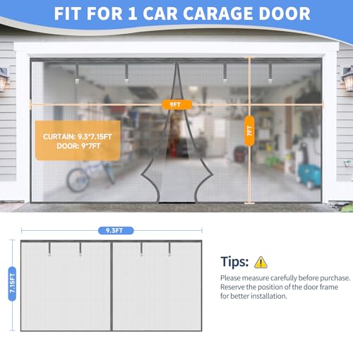 Image of Garage Door Screen for 1 Car Garage,9x7Ft Heavy Duty Magnetic Garage Screen,Durable Nylon Screen Door Mesh,Tear-Resistant, Pet and Kid Friendly Door Screen,Silver Grey