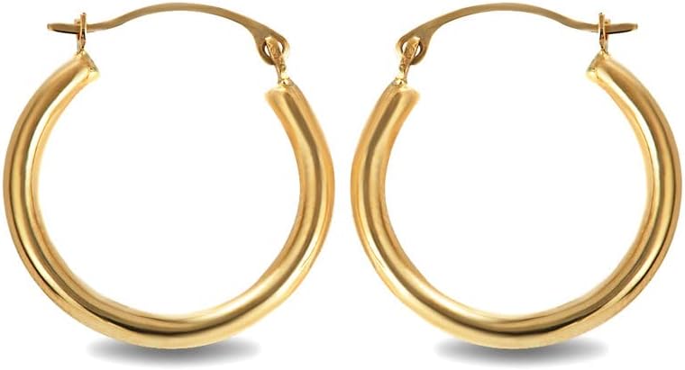Solid 14K Yellow Gold Large Classic Hoop Earrings (0.70") for Women
