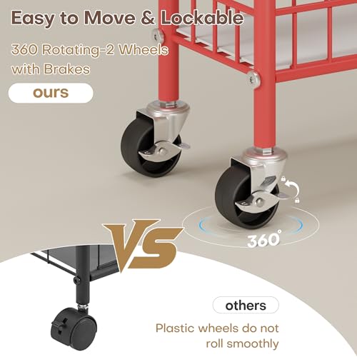 Qiaoxuan Slim Rolling Storage Cart, 6 Tier Metal Kitchen Rolling Utility Cart with Lockable Wheels for Kitchen, Bathroom, Laundry Room, Small Narrow Spaces (Red 10 Inches) by Qiaoxuan - Used condition - Image 4