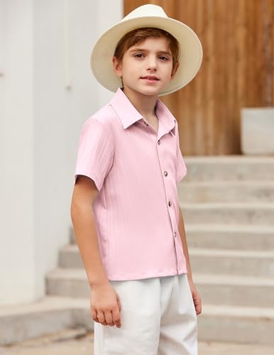 Image of Arshiner Boys Casual Short Sleeve Button Down Shirt Fashion Textured Summer Beach Shirt 3-13 Years Old