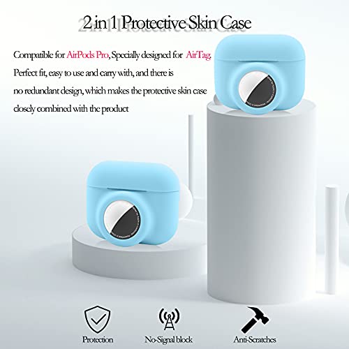 2 In 1 Protective Skin Case Compatible For Airpods Pro And Airtag Case Combo Set, Silicone Gps Tracker Cover Holder, Soft Shock-Proof Anti-Scratch Anti-Lost(Blue) #TOP2