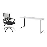 Conjunto de Mesa Studio Branca 150 cm com Cadeira de Escritório Secretária Giratória Javix Preta