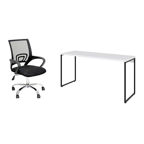 Conjunto de Mesa Studio Branca 150 cm com Cadeira de Escritório Secretária Giratória Javix Preta