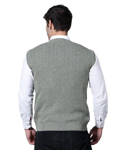 Image of Men Woolen V-Neck Solid Plain Design Sleeveless Pullover Heavy Rainbow Fabric Winter Wear Pure Wool Cardigan for Men Fully Warm Pullover Free Sizes