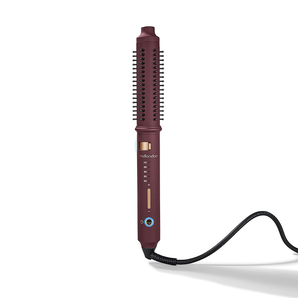 mdlondon Wave Heated Barrel Brush (Berry) Hot Brush for Short or Long Hair with 5 Heats + Retractable Bristles, Heated Round Brush - Genuine mdlondon Hair Styling Appliances