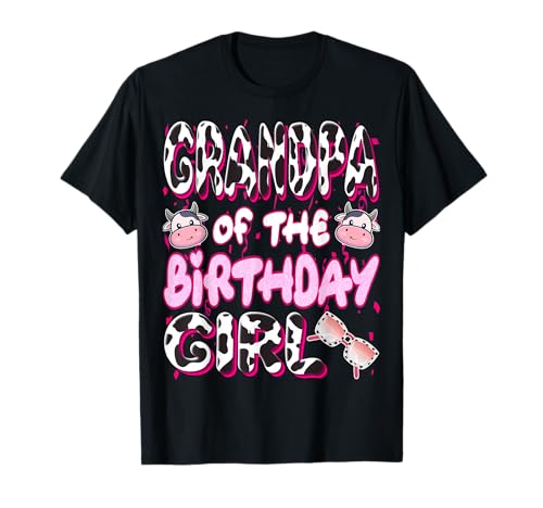 Grandpa of The Birthday Girl Shirt Farm Mucca Nonno Party Maglietta