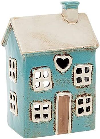 Village Pottery Blue House Heart Tealight Holder