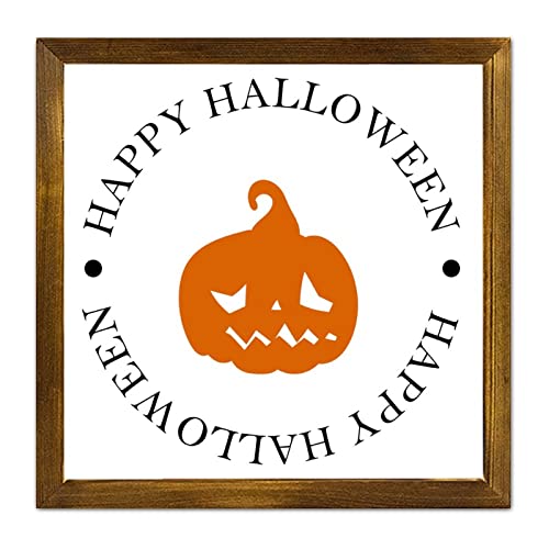 Panneau citrouille Happy Halloween en bois encadré pour décoration murale de fête