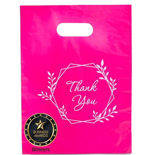 Image of Choice Marts 100 Pink Thank You Bags With Handles 9x12 Merchandise Bags