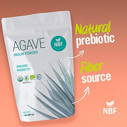 NBF Organic Agave Inulin Powder 1LB (16 Oz) - Prebiotic Supplement Soluble Fiber Intestinal Support Gluten Free Digestive Health Non-GMO 100% Natural Unflavored