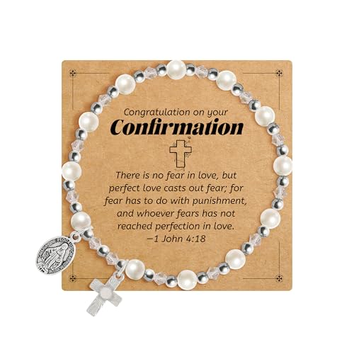 Image of BAYLAY First Communion Baptism Confirmation Gifts for Kids Girls - Cross Bracelet for Girls Pearl Bracelet First Communion Baptism Confirmation Bracelet