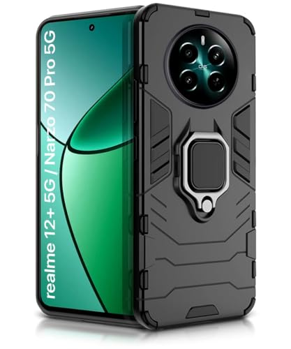 Image of AIBEX Armor Back Cover Compatible for realme P1 5G / realme 12+ 5G / realme Narzo 70 Pro 5G| Rugged Shockproof Case with Ring Holder & Kickstand | Military-Grade Protection | Magnetic Car Mount