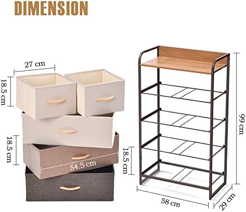 KINGRACK Chest of Drawers, 5 Fabric Storage Drawers, Tall Dresser with Wood Top, Sturdy Steel Frame & Easy Pull Handle, Large Fabric Drawer Storage Sideboard for Bedroom, Living Room, Hallway, Brown