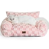 ABCPET Cat Bed Cats Couch for Puppy and Kitten, Fluffy Pet Couch Small Dog Sofa Bed, Supportive Cat Sofa for Indoor Cats, Washable Cover & Non-Slip, 26 inch, Pink