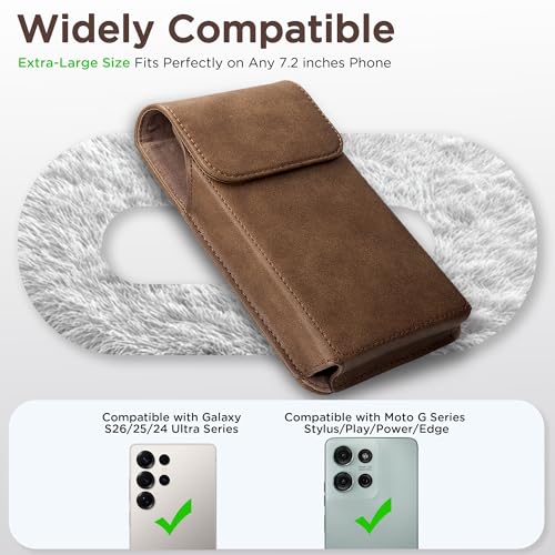 INGIDO Holster for Galaxy S25 Ultra S24 Ultra S23 Ultra 5G Note 20 Ultra 5G Note 10+ Plus 5G, Premium Leather Pouch with Belt Clip Phone Holster Belt Case, Light Brown -XL by INGIDO - Image 2