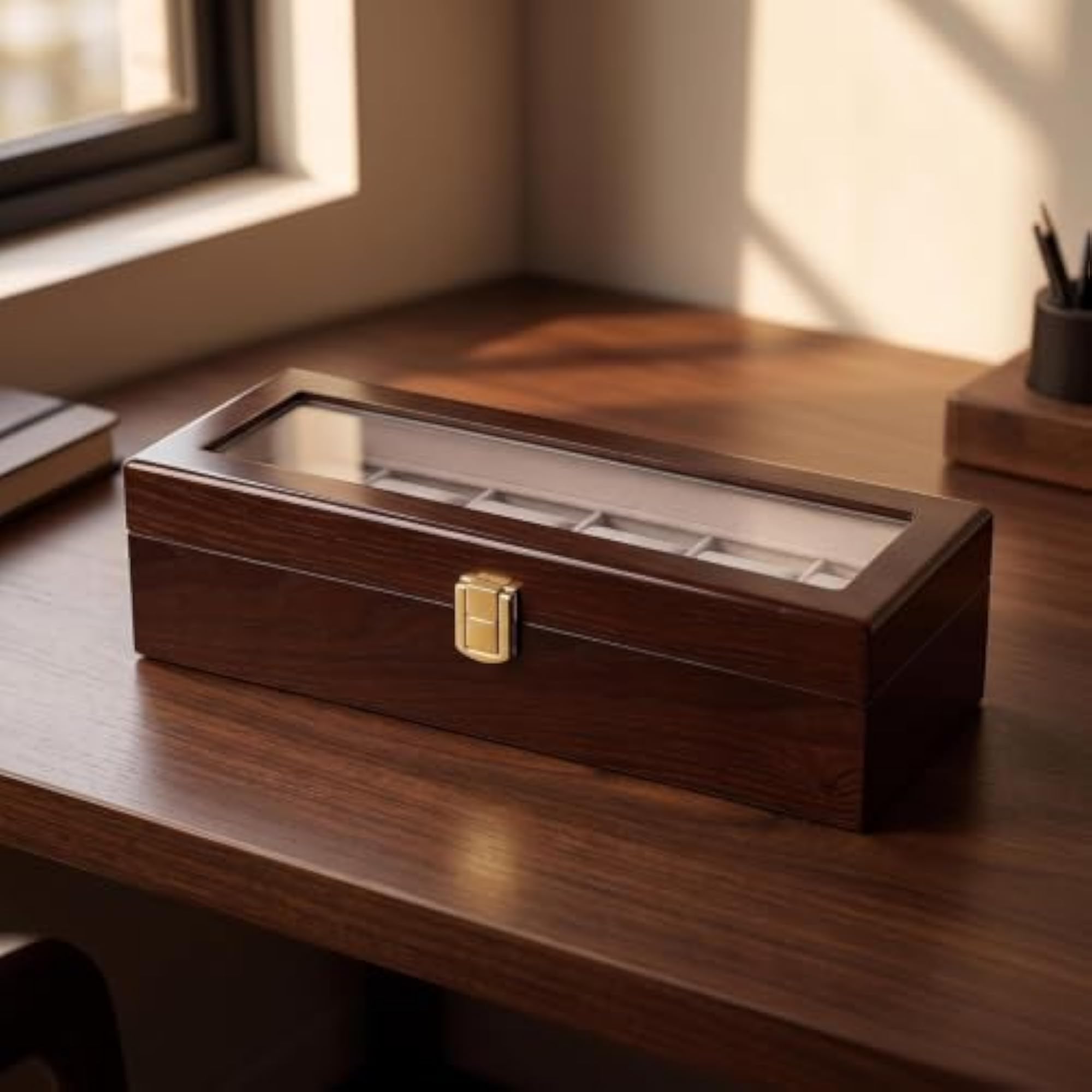 Wooden Watch Storage Box for Collectors, Clear Design