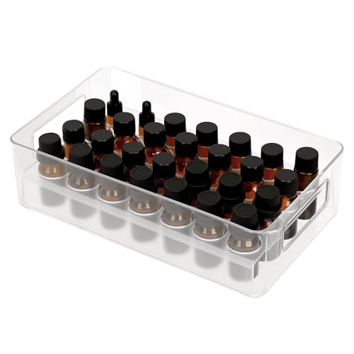 Présentoir 28 Trous Pour Bouteilles D'huile Essentielle,Vernis à Ongles Organisateur en Acrylique Pour Salle de Cosmétique Chambre Salle Boîtes de Rangement Transparentes et Poreuses (Style 3 )