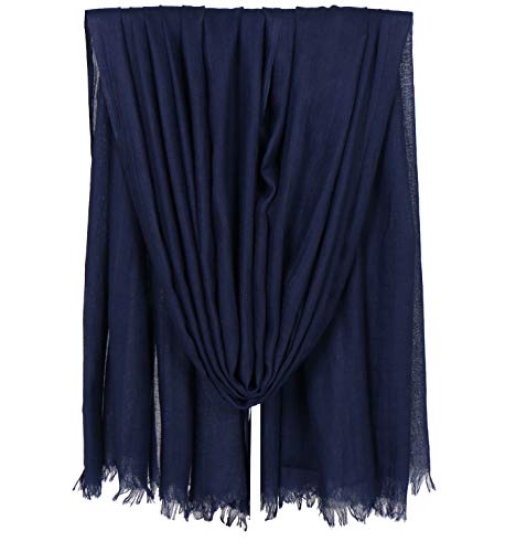 LMVERNA Scarves Crinkle Hijab Women Long Lightweight Beach Headscarf Linen Gauze Large Shawls Wraps For Evening Dresses(Navy blue)