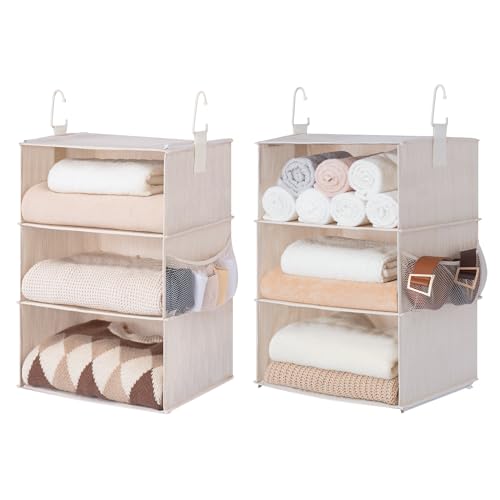 Image of StorageWorks 6-Shelf Jumbo Closet Organizers, Two 3-Shelf Separable Hanging Shelves for Closet, 13" D x 15" W x 48 ¼"H,Mixing of Beige, White & Ivory