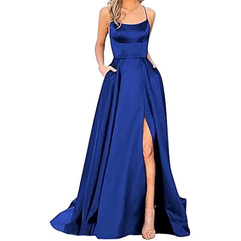 Women's Satin Long Prom Dress with Slit Cover