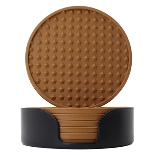 Sottobicchieri in silicone – Tappetino isolante resistente al calore, set di sottobicchieri rotondi per esterni, supporto incluso, protezione da tavolo a prova di trabocco, stile decorativo per varie