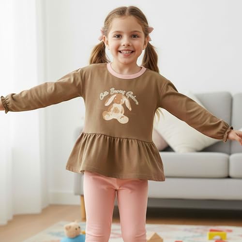 Image of UMELOK Girls Clothing Set 2 Pcs Long Sleeve Ruffle Print Top and Leggings Fall Outfit Size 4-7 Years