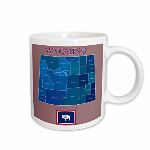 3dRose Flag and County map of Wyoming with state name and nickname 11oz Mug