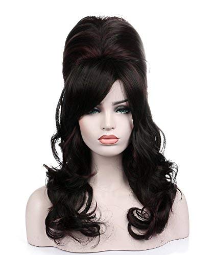 Kalyss Natural Black Beehive Wig Women’s Curly Wavy Long Heat Resistant Synthetic Hair Cosplay Costume Wigs (Natural Black) #TOP8