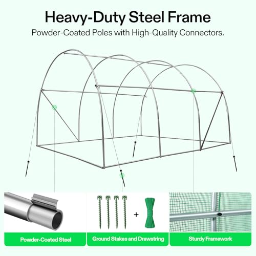 Image of VIVOSUN 10x7x7 Ft. Large Walk in Greenhouse, Greenhouse Tunnel, Garden Plant Hot House with Green PE Cover, Roll-up Zipper Door and Window for Outdoor