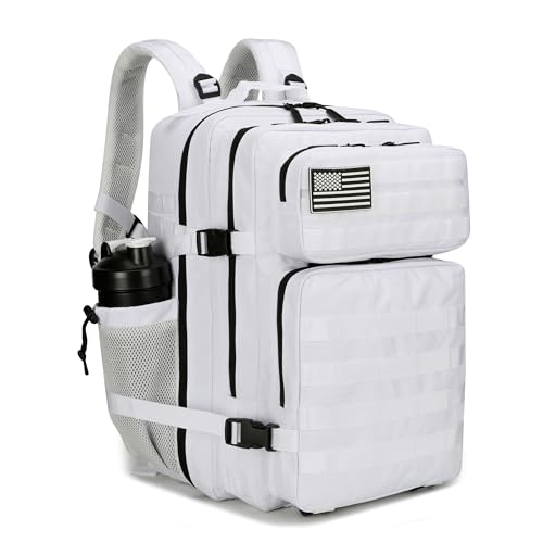 45L Tactical Assault Backpack 3 day assault pack with Molle Waterproof backpack Rucksack for Tactical Backpacks (White)