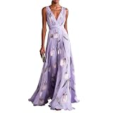Vestidos De Verano para Mujer Vestido Verano Mujer Playeros Maxi Estampado para Escote V Sin Mangas De Fiesta Tipo Swing Cóctel Talle Alto Niña