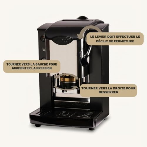 FABER COFFEE MACHINES | Modèle avec emplacement à encastrer en acier inoxydable | Machine à café de 44 mm | Couleur bourgogne en plastique noir | Presse à dosettes en laiton (Noir/Noir)
