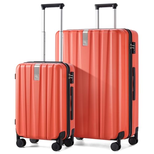 Image of Hanke Luggage Sets 2 piece Carry On Luggage with Wheels PC Hard Shell Suitcases Lightweight Checked Travel Luggage Large Travel Suitcase Woman Men 20 /29 Inch （Orange）