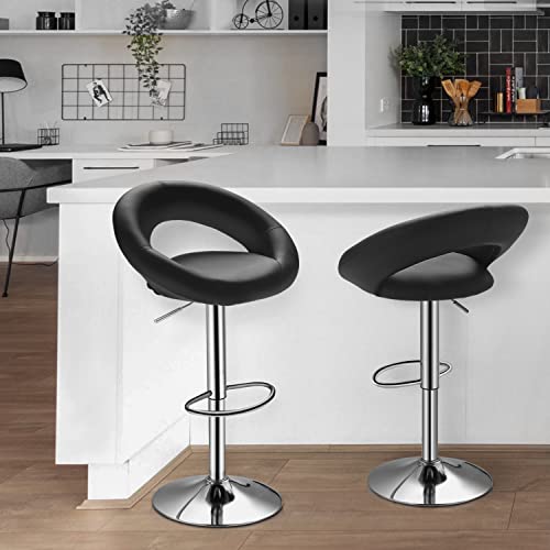 Monibloom Modern Bar Stools Set Of Pu Leather Modern Upholstered Counter Barstools With Hollow Back And Arms For Entertainment Rooms Cafes Chair, Balck #TOP2