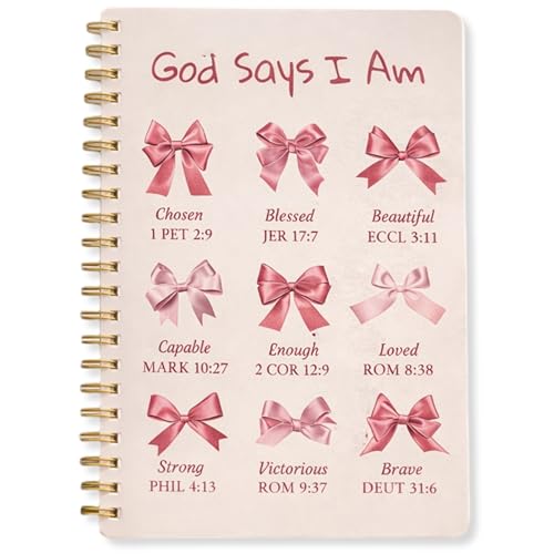 Bible Prayer Journal for Women, Pink Christian Notebook with Lines Gifts for Girls, Bible Study Supplies Guide Accessories, Preppy Bow Stuff Cute Church Spiral Notebook for Bible Notes, 5.5 X 8.3