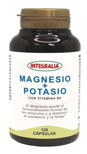 Integralia Magnesio y Potasio 120 Cápsulas - Suplemento Mineral con Vitamina B6 - Para Reducir el Cansancio y la Fatiga - Formato Bote